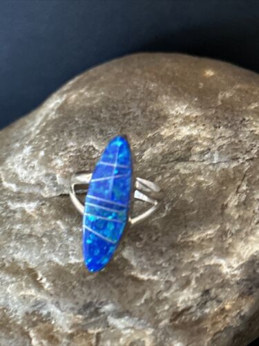 Navajo Blue Opal Inlay Band Ring | Sz 6 | Authentic Native American Handmade | 14702