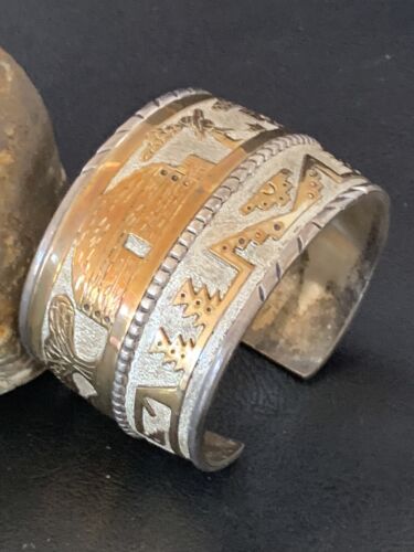 Navajo Pueblo Cuff Bracelet | Sterling Silver & Gold Filled | Authentic Native American Handmade | 1579