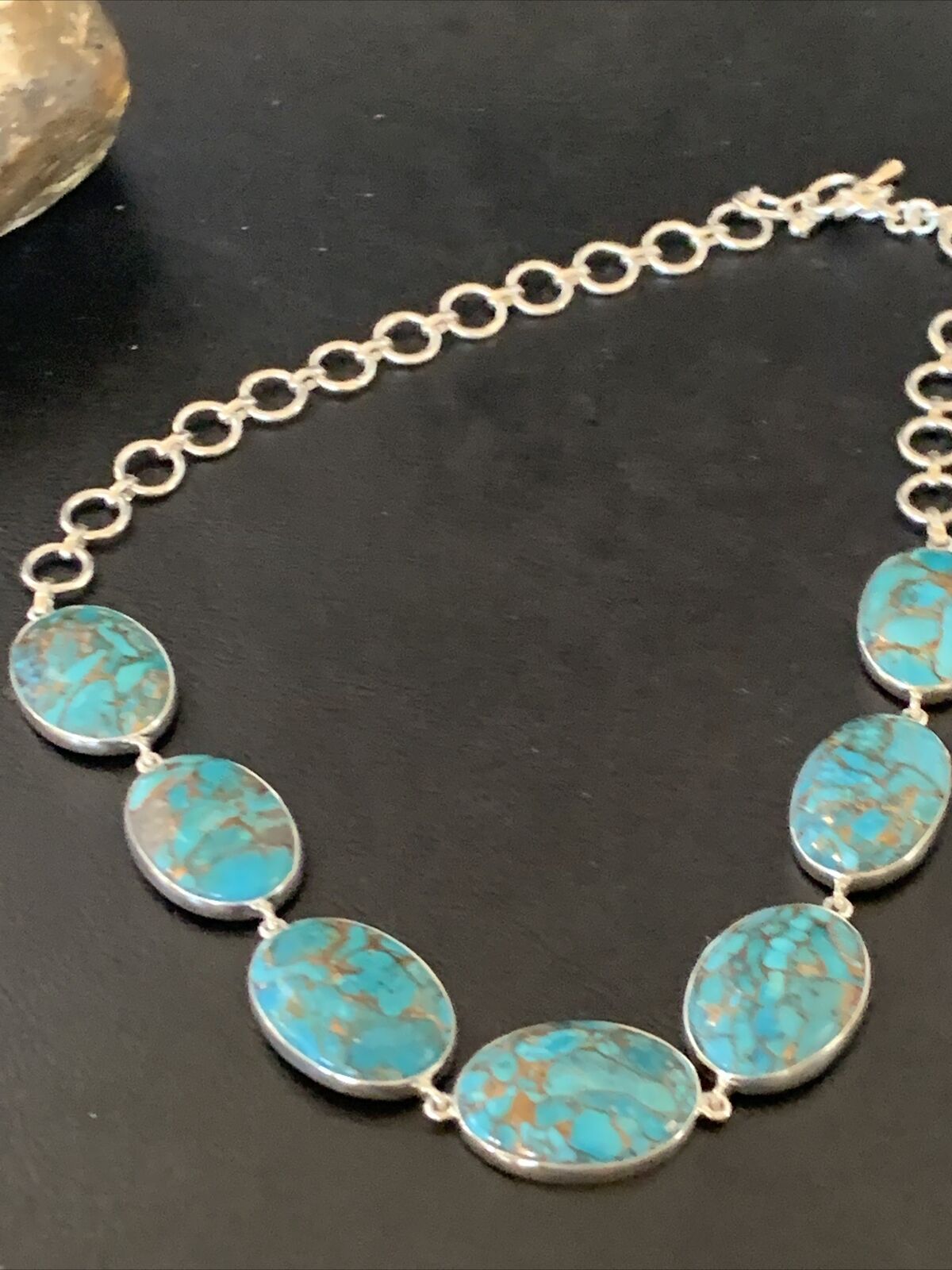Navajo Blue Mojave Turquoise Pendant Necklace | Sterling Silver | 18" | Authentic Native American Handmade | 11635
