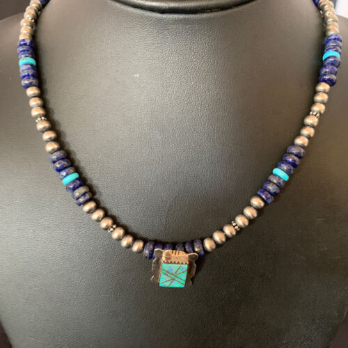 Navajo Men's Blue Lapis Turquoise Opal Inlay Pendant Necklace | Sterling Silver | 22" | 13358