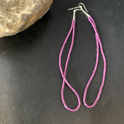 Handmade Sterling Silver Heishi Beads Earrings with Purple Sugilite | 5" | 13501
