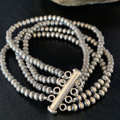 Native American Navajo Pearls Bracelet | Sterling Silver | 4-Strand | Authentic Handmade | 13586