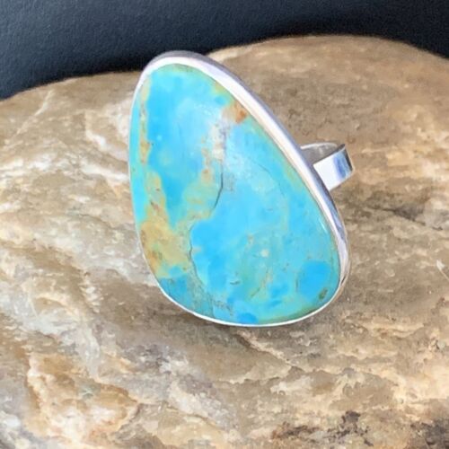 Navajo Blue Kingman Turquoise Ring | Sterling Silver | Sz 8 | Authentic Native American Handmade | 12796