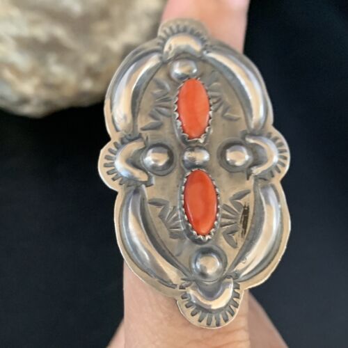 Navajo Orange Spiny Oyster Multi-Stone Ring | Authentic Native American Sterling Silver | Multi-Stone | Sz 8.5 | 13718