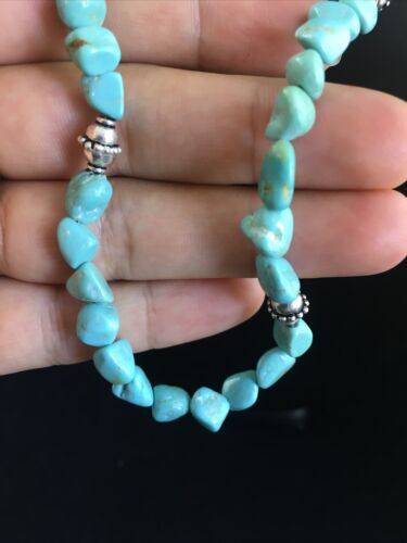 Native American Sterling Silver Blue Turquoise Necklace | 18" | Authentic Handmade | 10025 - Masha USA