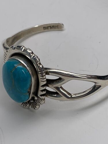 Southwestern Navajo Turquoise Cuff Bracelet | Sterling Silver | Authentic Native American Handmade | 4756 - Masha USA