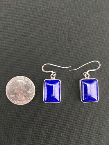 Southwestern Navajo Lapis Dangle Earrings | Sterling Silver | 0.75" | 1330