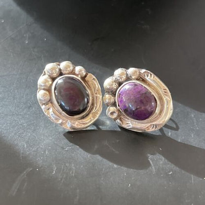 Navajo Sugilite Earrings | Sterling Silver Post Stud | Authentic Native American Handmade | 0.5" | 2067