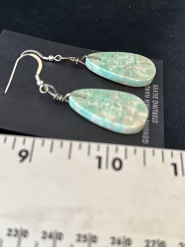 Southwestern Navajo Slab Turquoise Dangle Earrings | Sterling Silver | Authentic Native American Handmade | 01354