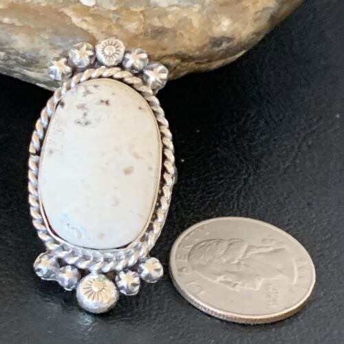 Navajo White Buffalo Turquoise Ring | Sterling Silver | Sz 7 | Authentic Native American Handmade | 13350