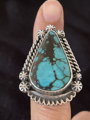 Navajo Blue Spiderweb Turquoise Ring | Sterling Silver | Sz 6.5 | Authentic Native American Handmade | 1065