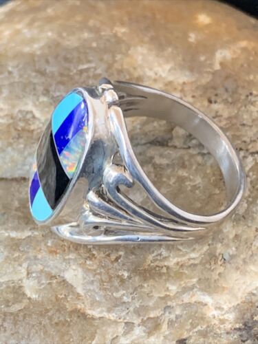 Navajo Turquoise, Lapis & Opal Inlay Ring | Sterling Silver | Sz 11.5 | Authentic Native American | 1487