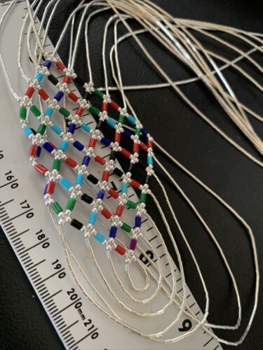 Multi-Color Liquid Silver Heishi Necklace | 7 Strand Sterling Silver Tubes | 18" | 12624