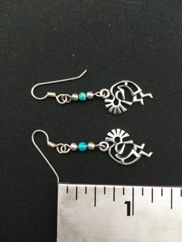 Navajo Kokopelli Turquoise Earrings | Sterling Silver | Authentic Native American Handmade | 1.25" | 4525