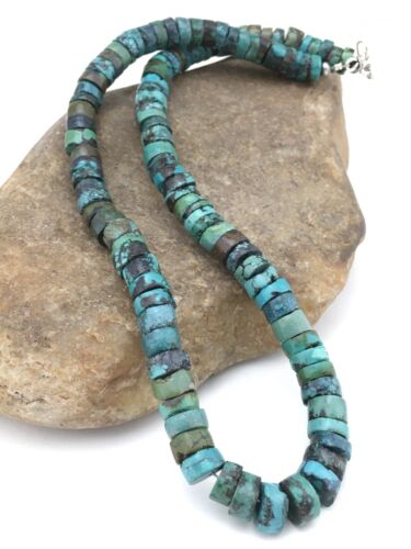 Southwestern Turquoise Heishi Bead Necklace | Sterling Silver | 10mm | 20" | 1152
