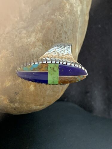 Navajo Multi-Color Lapis & Turquoise Inlay Ring | Sterling Silver | Sz 7 | Authentic Native American Handmade | 1578