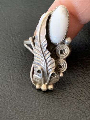 Navajo White Buffalo Turquoise Ring | Sterling Silver | Sz 7 | Authentic Native American Handmade | 12184 - Masha USA