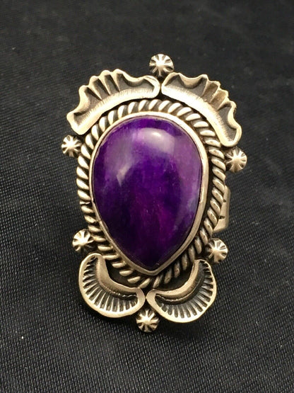 Native American Sugilite Navajo Ring | Sterling Silver | Sz 7.5 | 4189