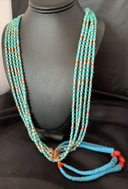 Native American Santo Domingo Spiny Blue Turquoise Shell Jacla Necklace | 5 Strand | 36" | 13188