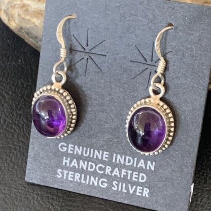 Navajo Purple Amethyst Dangle Drop Earrings | Sterling Silver | Authentic Native American Handmade | 12684
