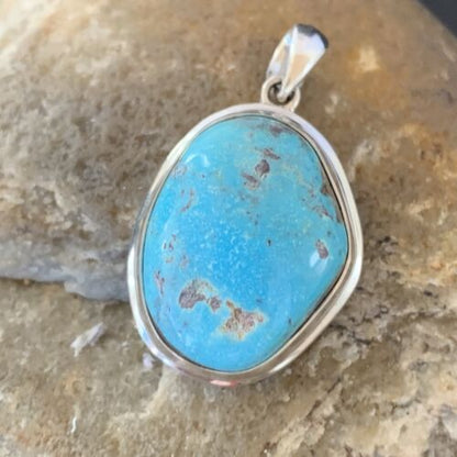 Navajo Blue Bisbee Turquoise Pendant | Sterling Silver | 1.5" | Authentic Native American Handmade | 1624