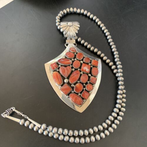 Navajo Red Spiny Oyster Pendant | Sterling Silver | Authentic Native American Handmade | 11514