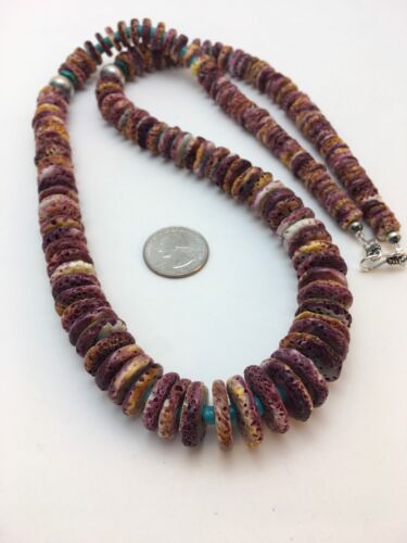 Navajo Purple Spiny Oyster & Turquoise Necklace | Sterling Silver | Authentic Native American | 32" | 8886