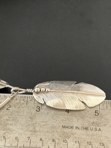 Men's Navajo Feather Choker Necklace Set | Sterling Silver Pendant | Native American Handmade | Begay | 21" | 02154