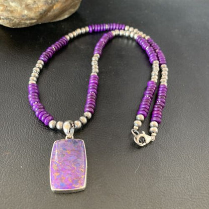 Navajo Pearls Purple Sugilite Mojave Turquoise Necklace | Sterling Silver | Native American Handmade | 13301