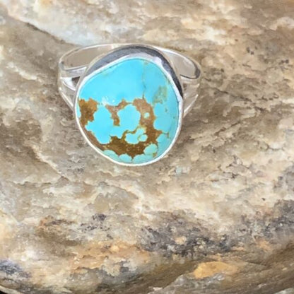 Native American Blue #8 Turquoise Navajo Ring | Sterling Silver | Sz 8.5 | 14018