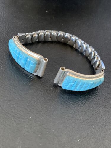 Navajo Sterling Silver Watch Tips | Turquoise Corn Inlay Band | Authentic Native American Jewelry | 12139