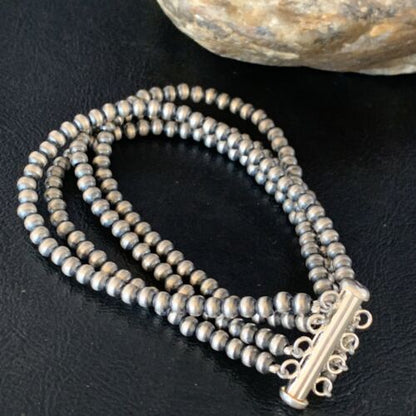 Native American Navajo Pearls Bracelet | Sterling Silver | 4-Strand | Authentic Handmade | 13586