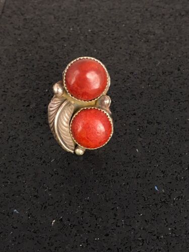 Navajo Apple Coral Sponge Ring | Sterling Silver Multi-Stone | Sz 9.25 | Native American Handmade |  8857