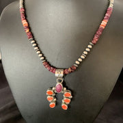 Navajo Purple Spiny Oyster Cluster Necklace | Sterling Silver Naja Pendant | Authentic Native American Handmade | 13154