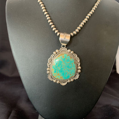 Navajo Blue #8 Turquoise Pendant Necklace | Sterling Silver | Authentic Native American Handmade | 10228