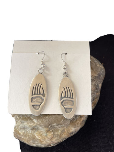 Native American Bearpaw Dangle Earrings | Hopi Sterling Silver Handmade | 01506