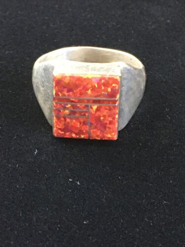 Native American Navajo Red Opal Inlay Ring | Sterling Silver | Sz 9.75 | 10106