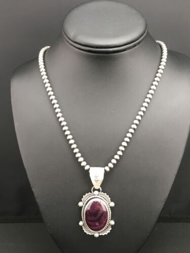 Navajo Pearls Purple Spiny Oyster Pendant Necklace | Sterling Silver | Authentic Native American Handmade | 4897