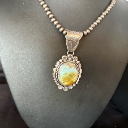 Navajo Blue Golden Hills Pendant Necklace | Sterling Silver | Authentic Native American Handmade | 14350