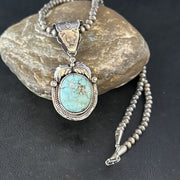Navajo Blue Golden Hills Pendant Necklace | Sterling Silver | Authentic Native American Handmade | 14623