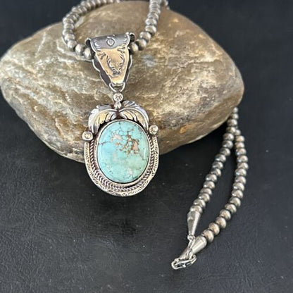 Navajo Blue Golden Hills Pendant Necklace | Sterling Silver | Authentic Native American Handmade | 14623