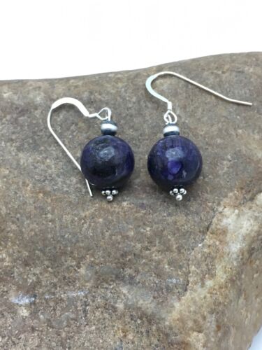 Southwestern Denim Lapis Bead Earrings | Sterling Silver | 1" | 2804