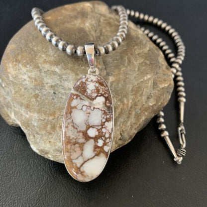 Navajo Wild Horse Turquoise Pendant Necklace | Sterling Silver | Authentic Native American Handmade | 10828