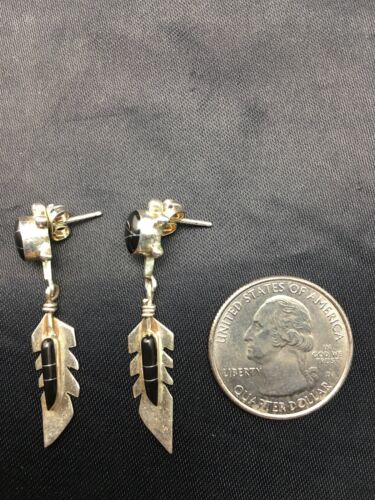 Navajo Black Onyx Earrings | Sterling Silver | Authentic Native American Handmade | 1" | 4438
