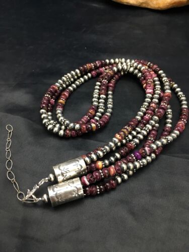 Navajo Purple Spiny Oyster Necklace | Sterling Silver | 22" | Authentic Native American Handmade | 14026