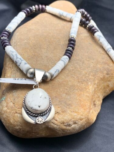 Navajo Purple Sugilite Howlite Bead Necklace | Sterling Silver | 22" | Authentic Native American Handmade | 3224