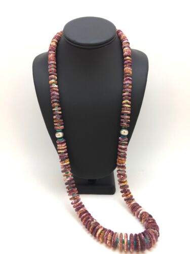 Navajo Purple Spiny Oyster & Turquoise Necklace | Sterling Silver | Authentic Native American | 32" | 8886