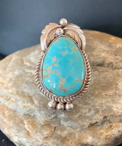Native American Navajo Blue Turquoise Ring | Sterling Silver | Sz 9.5 | 668
