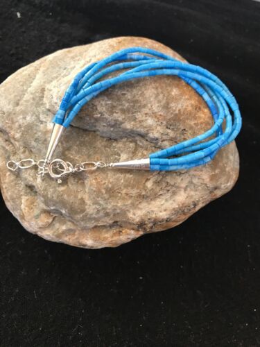 Native American Liquid Blue Denim Lapis Heishi Bracelet | Sterling Silver | 7" | 5-Strand | 13611