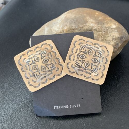 Navajo Sterling Silver Stamped Earrings | Authentic Native American Handmade | 1668